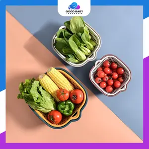 [Dapat 6in1] Wadah Keranjang plastik Tirisan Multifungsi 6in1 | Baskom Saringan Sayuran Buah Peniris Air