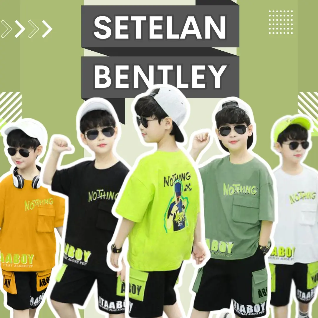 Amspro Setelan Anak Laki-Laki Fashion Kids Set Bentley Baju Kaos Celana Lengan Pendek Motif Sablon