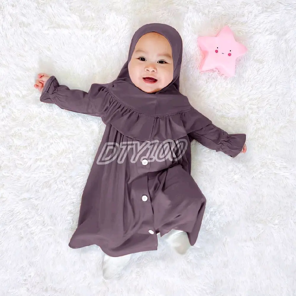 DTY100 Gamis bayi perempuan newborn bilqis 0-4 bulan 6-12 bulan 12-18 bulan baju muslim anak free hijab krudung