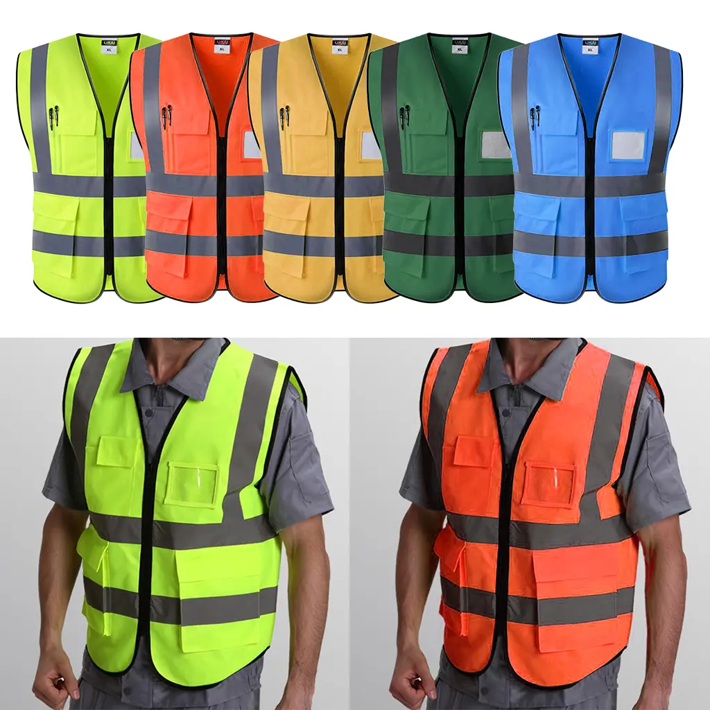 3 Sizes Multi-Tasche , Highly Visibility Breathable Premium Reflective Vest Safety Waterproof Sleeveless Waistcoat