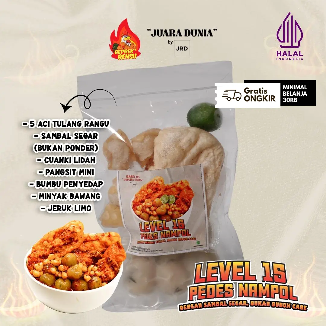 (JDF) 1 Pcs / Bungkus Baso Aci LEVEL 15 Juara Dunia by JRD Food