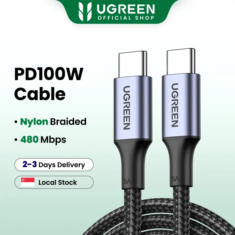 (W)UGREEN PD100W USB C Cable Fast Charging Nylon PD USB-C Type-C Charging Cable for iPhone 16 Pro Max 15 Series Laptop Macbook iPad Pro  Cellphone Charger SKU: 70427