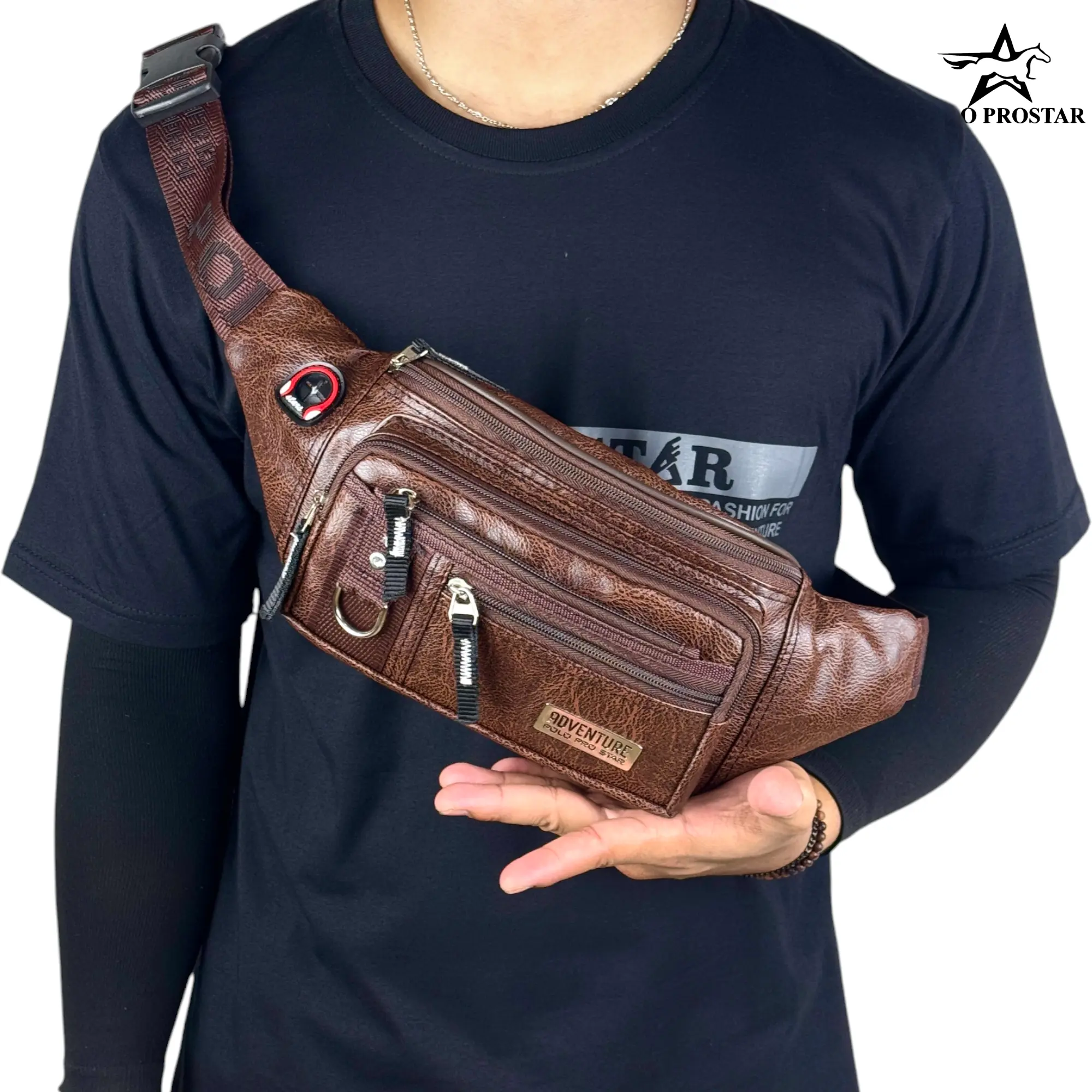 TAS SELEMPANG PRIA KULIT PU ADVENTURE POLO PROSTAR WAISTBAG TAS PINGGANG Dewasa
