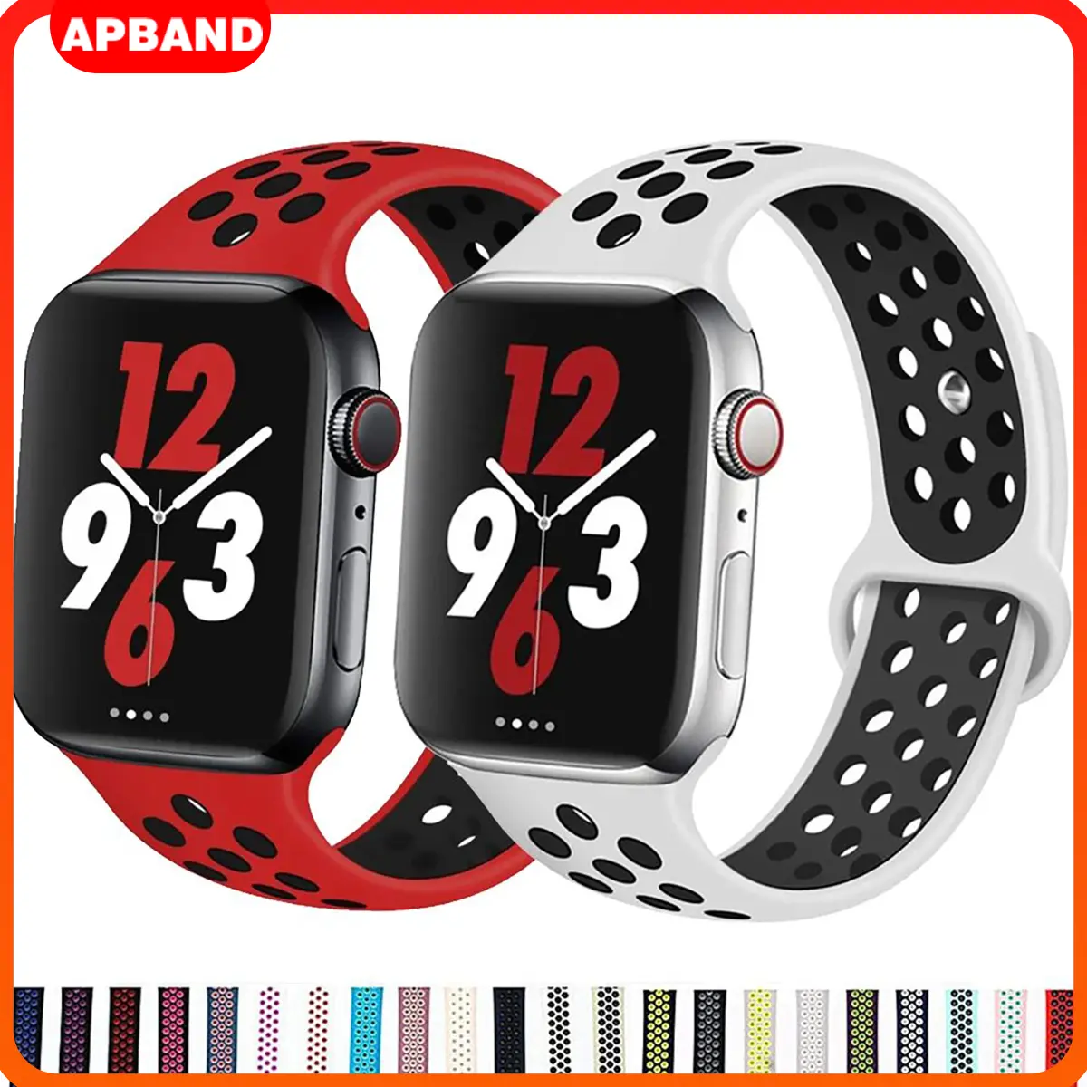 Tali Jam Tangan Silicone Strap for IWatch Apple Watch Ultra 2 49mm 10 9 8 7 46mm 41mm 45mm 40mm 44mm 38mm 42mm Series SE 6 5 4 3 2 1 Sport Soft Rubber Bracelet Belt Band Smartwatch 8 Ultra 8 MAX 9 PRO S20 T800+ T500 T55 44mm Accessories(No Watch)
