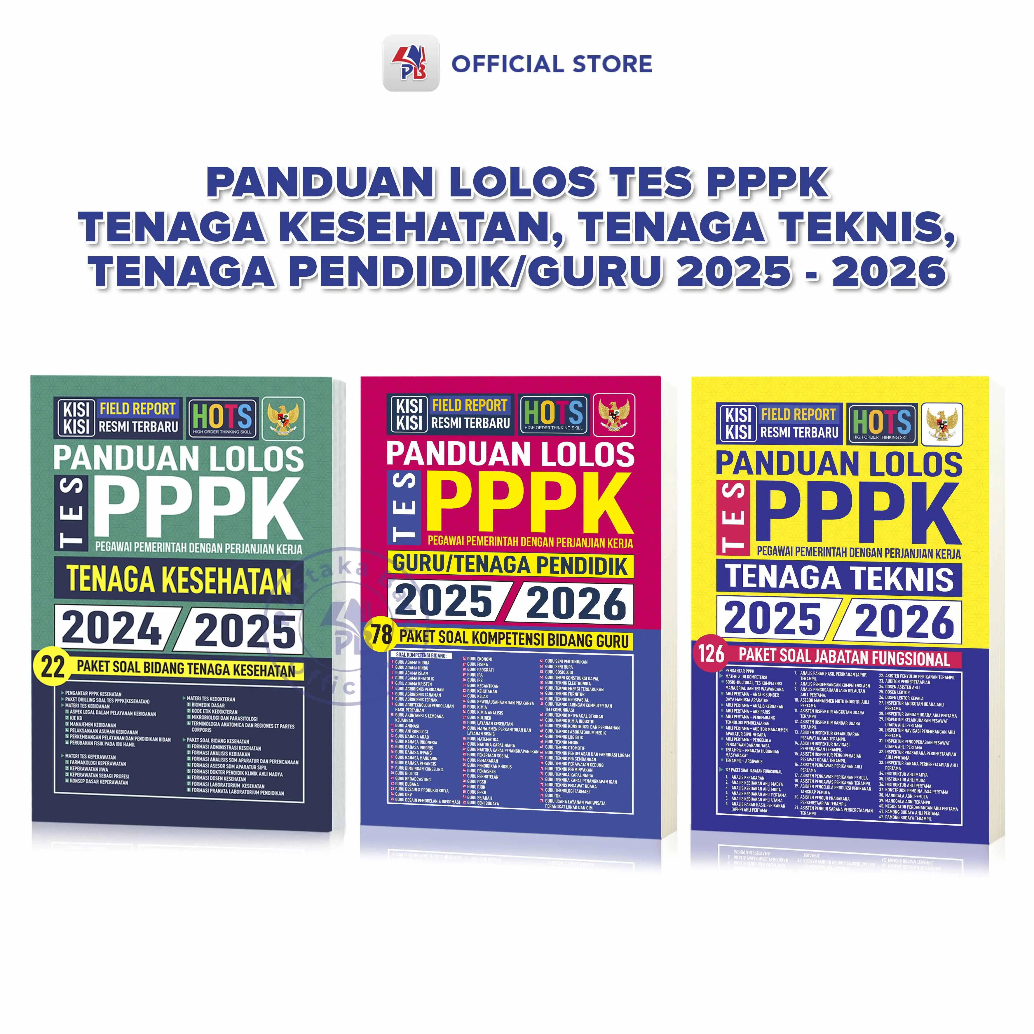 Buku PPPK 2025 2026 : Panduan Lolos Tes PPPK Guru ( Pendidik )78 Paket Soal Kompetensi Bidang Guru / Panduan Lolos Tes PPPK Tenaga Kesehatan, 22 Paket Soal Bidang Tenaga Kesehatan / Panduan Lolos Tes PPPK Tenaga Teknis 126 Paket Soal Jabatan2025 2026