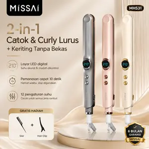 Missai Catokan Rambut 2 in 1 Pelurus & Curly Hair Straightener Cepat Panas Ceramic Ionic Anti Rusak Pengaturan Suhu Profesional Salon HS31