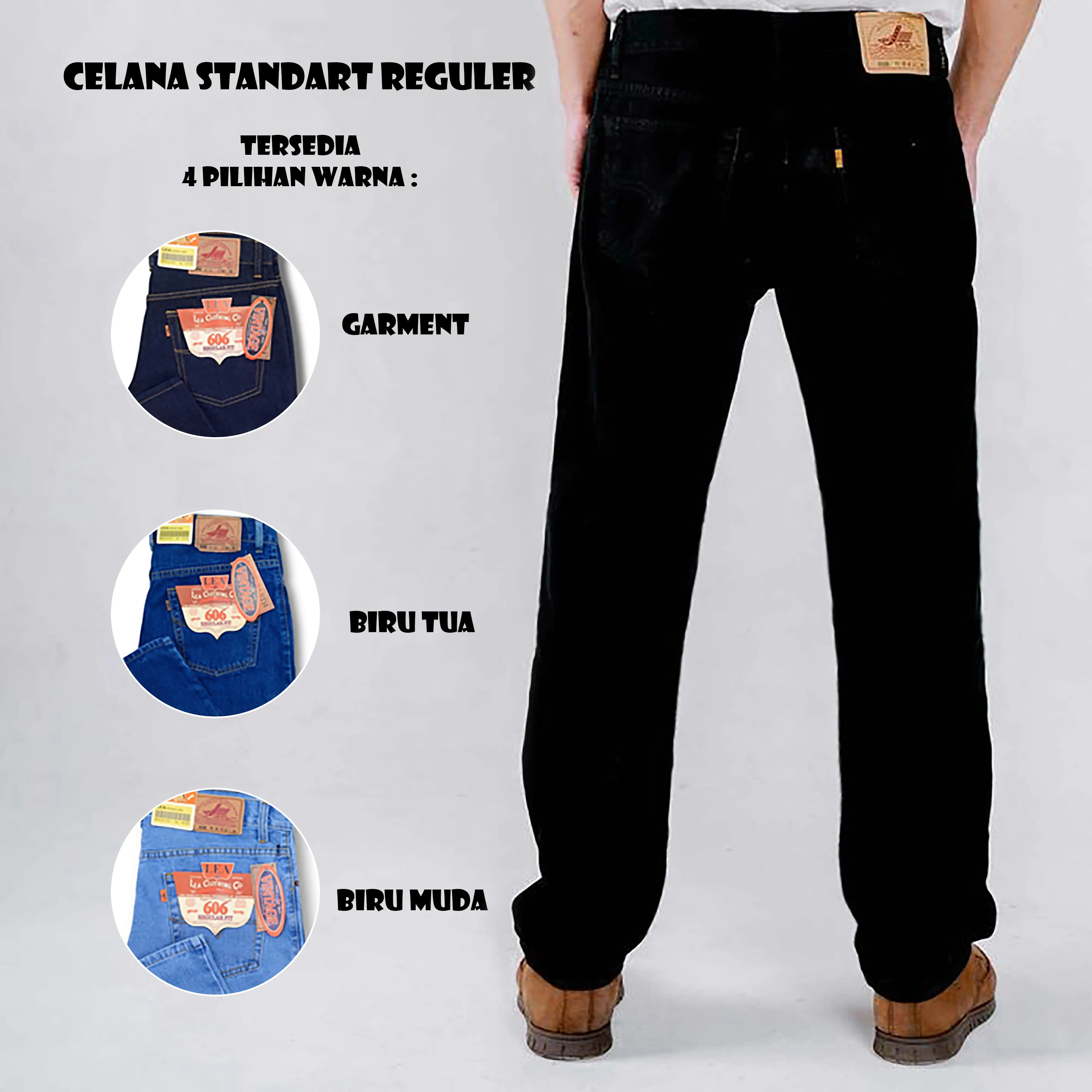 Celana Jeans Panjang Standar Pria Reguler Lea 606 Basic Hitam Denim