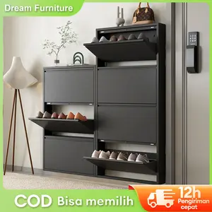DF-6-Rak sepatu lipat baja yang dipasang di dinding untuk rumah, pintu masuk depan rumah, tipis, kapasitas besar, lemari sepatu sempit untuk lorong 【Garansi 5 tahun】