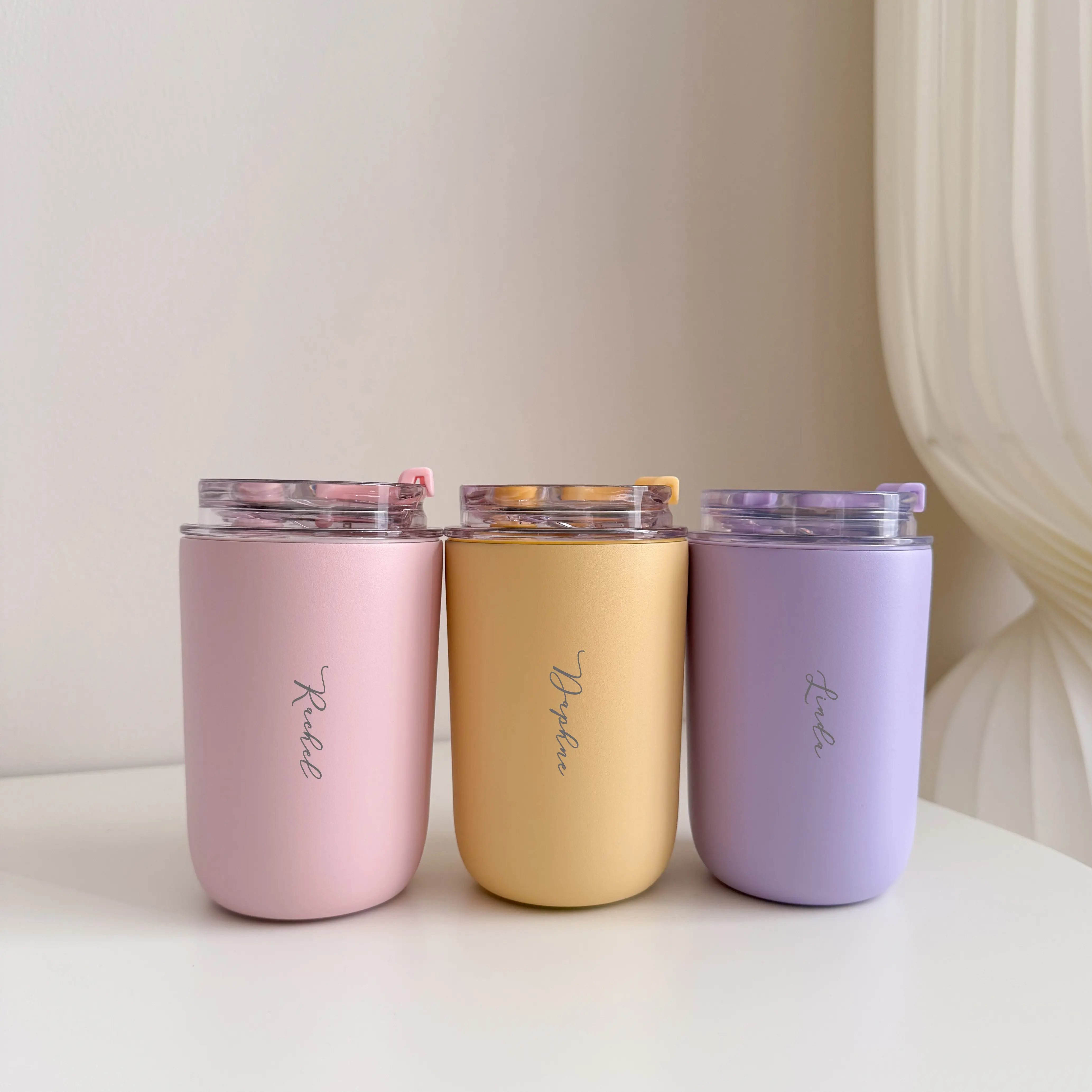 Insulated Stainless Steel Coffee Cup with Straw and Customised Name for Hot and Cold Drinks - Mug, Drinkware