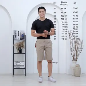 Celana pendek cowok premium chino | chinos pinggang karet original |celana pendek pria distro cowok katun Santai Slim-fitting Polos Hitam Twill Denim Dewasa Shorts High Surfing