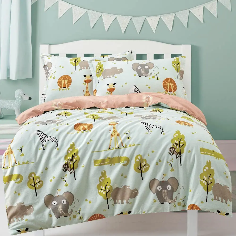 Aussino Kids Zoomanji 100% Cotton Fitted Sheet Set and Quilt Cover Set - Perfect for Your Child's Bed