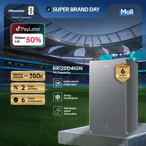 HISENSE-RR120D4IGN-Kulkas Kapasitas 91L-1 Pintu-Ramah Lingkungan-Ruang Pendinginan-Kaki Depan Dapat Disesuaikan-Compact Size-Seperate Chiller-2Liter Rak Muat Botol Ukuran