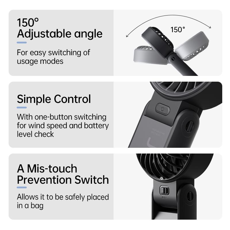 JisuLife 5000mAh Portable Mini Fan Foldable USB Fan 5 Speeds Strong Wind Speed ​​LED Digital Display Screen