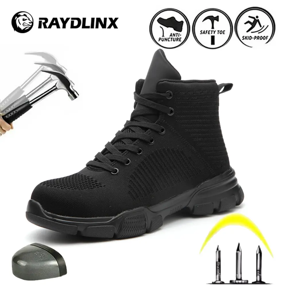 Steel Toe Work Boots Black High-top Industrial Safety Shoes Lightweight Construction Sneakers for Men Women Unisex Boy Footwear Comfort