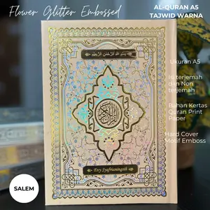 Al-Quran A5 (Tajwid warna) Flower Gliter Emboss Free Tasbih Premium