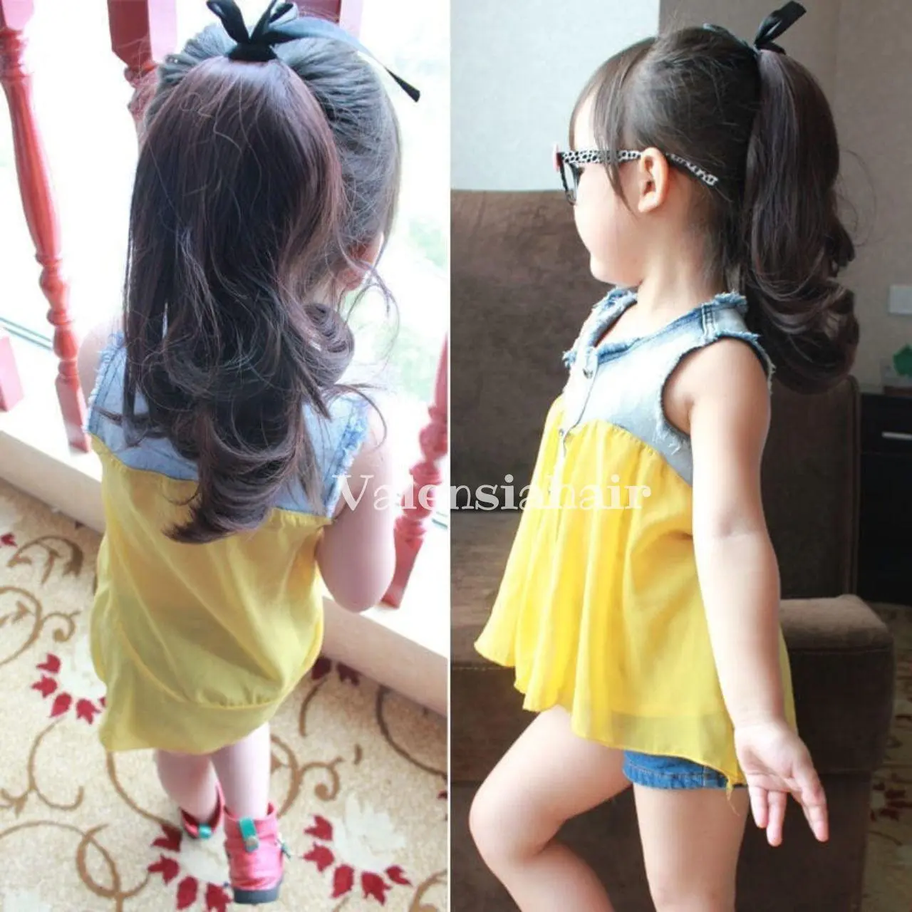 Hair Clip Ponytail Anak Rambut Palsu Extension Hair Clip Model Pendek Curly Tali VH Fashion Aksesoris Poni