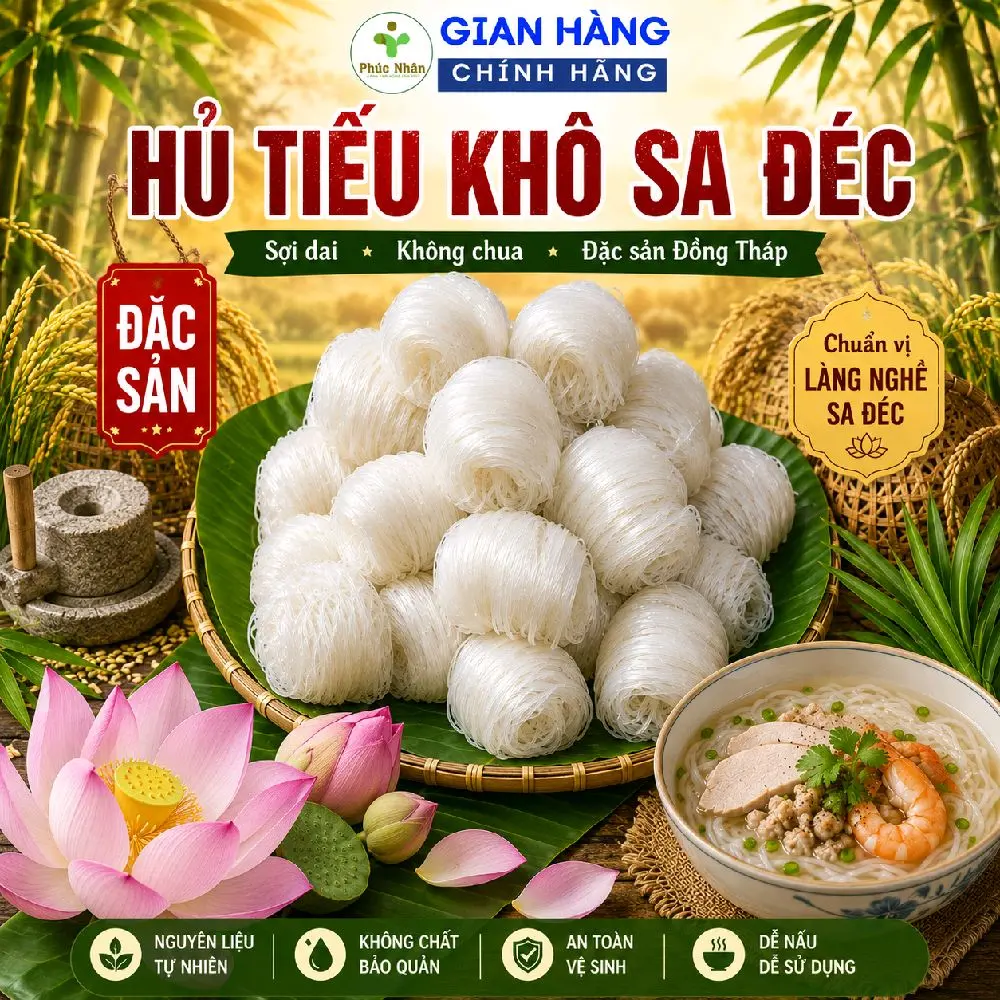 [1KG] HỦ TIẾU KHÔ SA ĐÉC. CHÍNH GỐC, LÒ TRUYỀN THỐNG. Hủ Tiếu Phúc Nhân Sa Đéc