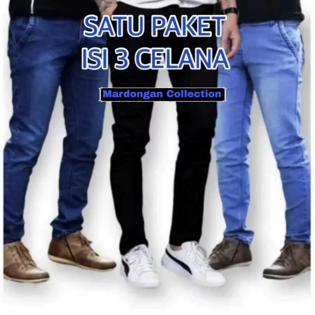 HEMAT Satu Paket isi tiga Celana Jeans Pria Dewasa Keren Gaul Bahan Ngaret Model Pensil Slim Fit - Jins Panjang Cowok Terbaru - Jens Pria Panjang Dewasa - Celana Panjang Pria Denim - niari Fashion