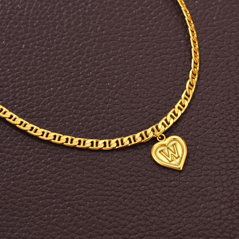 FindChic Initial Heart Charm Anklet with 26 Letters, Golden Ankle Bracelet Gift for Mom Daughter, Summer Holiday Trip Mariner Chain with Optional Extender, 8.5"+5cm