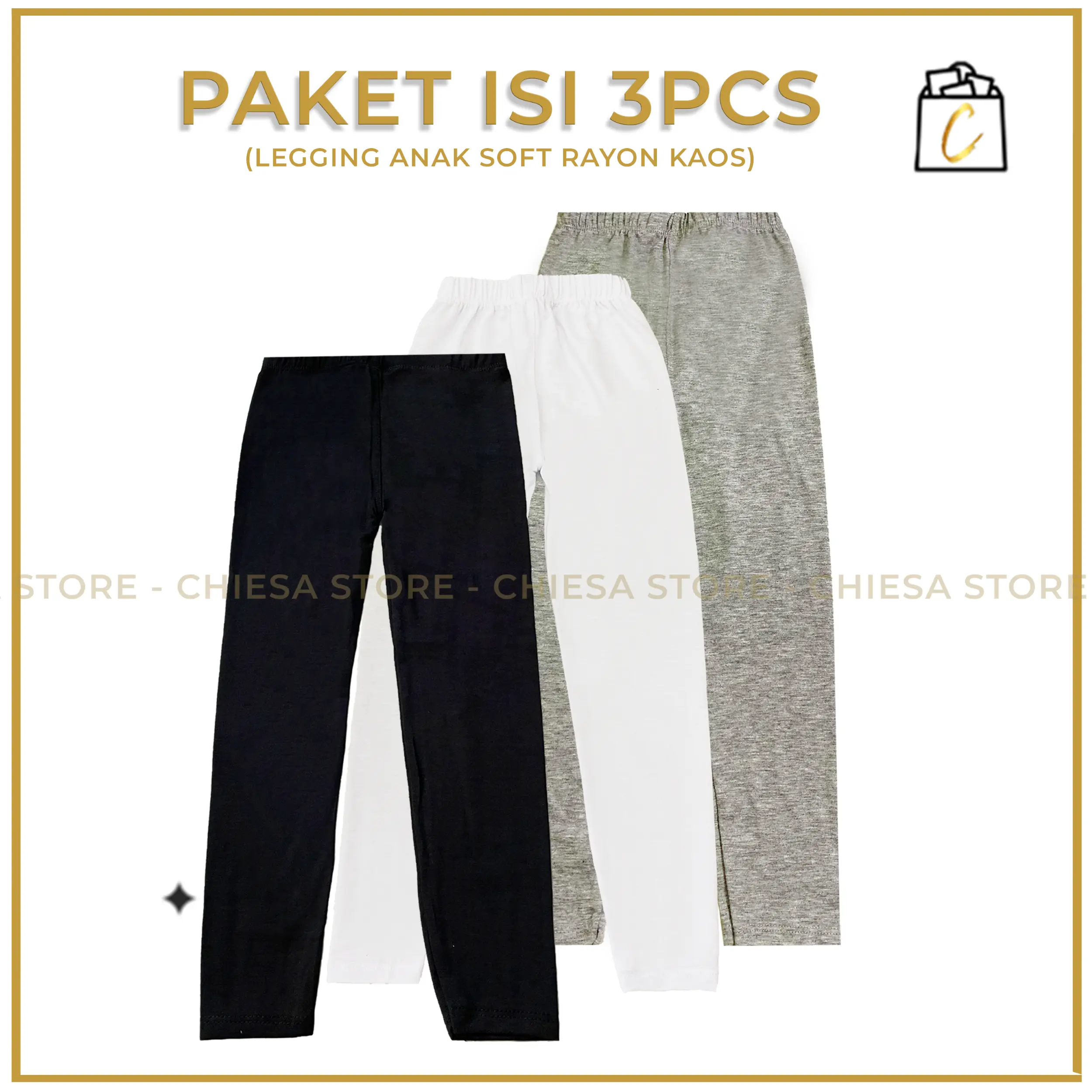 Paket Hemat Isi 3pcs Legging Anak Soft Rayon Kaos Usia 3 s/d 16thun Celana Fashion