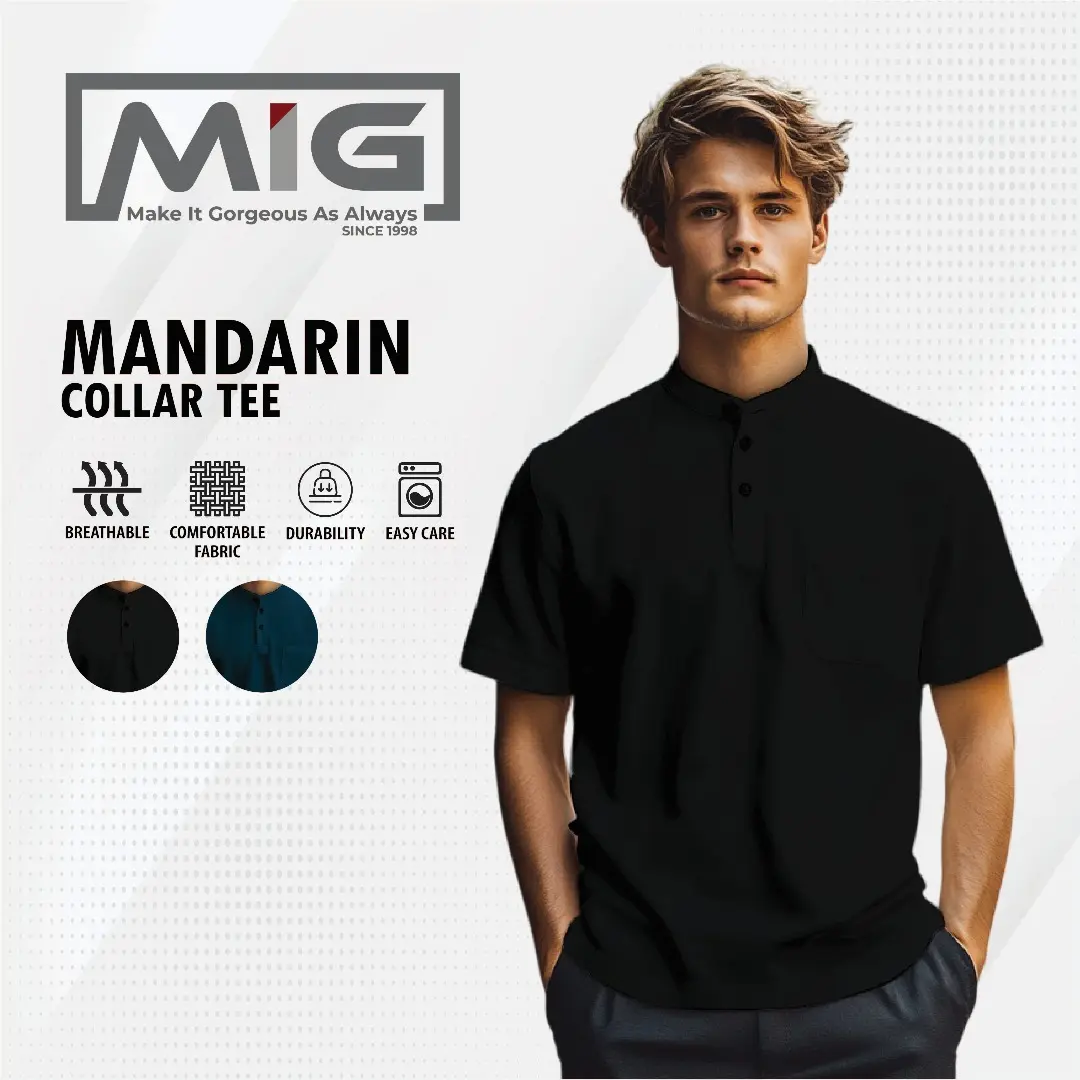 MIG Micro PK Mandarin Collar Short Sleeve Polo T Shirt