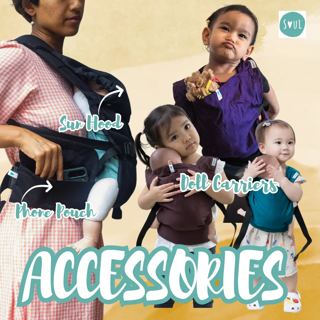 Soulslings Accessories : Sun Hood/ Lumbar Support/ Phone Pouch/ Drool Pads/ Doll Carriers