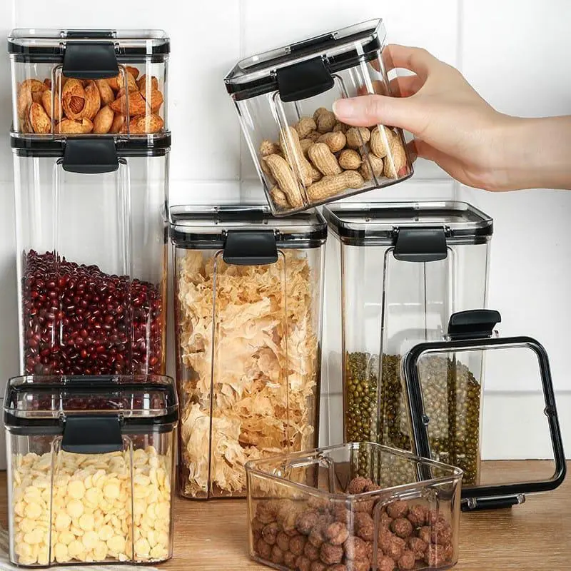 [COD] Toples Plastik Kotak Bening Penyimpanan Cereal Kontainer Makanan Snack Bumbu Kedap Udara Food Storage Jar Container Berkualitas Murah Plastic