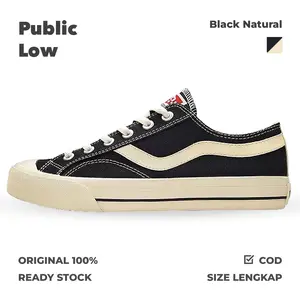 Ventela Public Low Black Natural - Sepatu Sneakers Pria Wanita Casual Sneaker Shoes Hitam