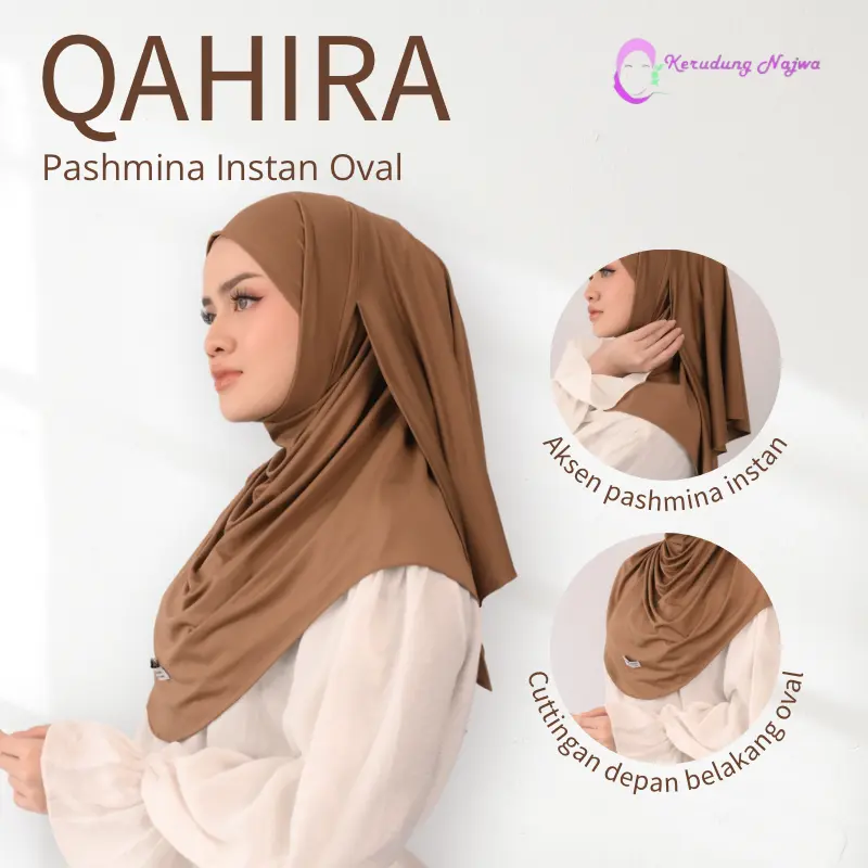Hijab Pasmina Instan Oval Qahira Bahan Jersey Super Premium By Kerudung Najwa Pashmina Cantik