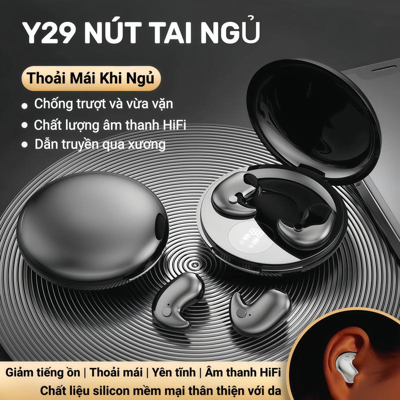 Tai nghe ngủ Y29 [3 Quà tặng] 1 Nhãn dán hoạt hình+1 Bao tay chơi game+1 Dây buộc, Không dây Bluetooth với thiết kế hình elip, Âm thanh trun