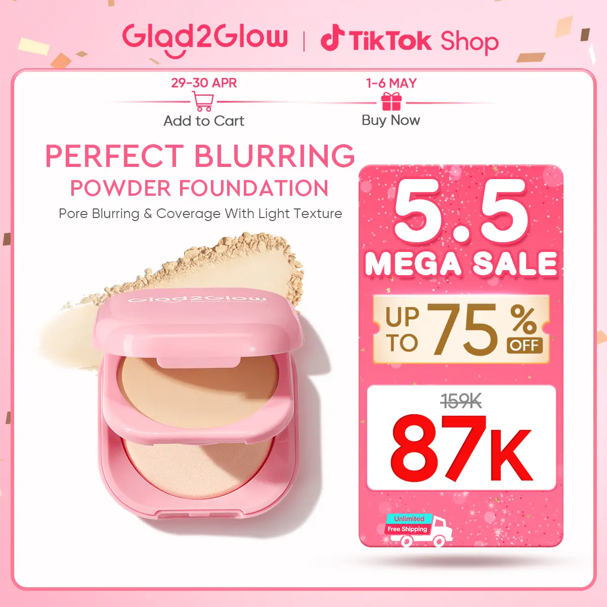 [New] Glad2Glow Perfect Blurring Powder Foundation Concealer Extract Wajah Ginger Kering Niacinamide Loose Mencerahkan Lasting Cushion Translucent Kusam Lemon
