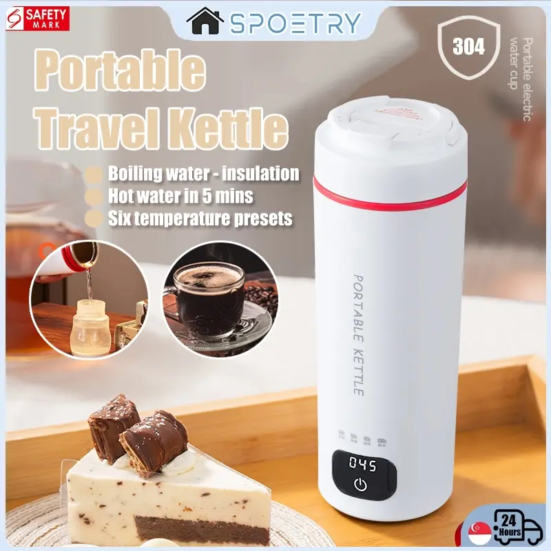 Portable Electric Kettle Water Boiler Stainless Steel Travel Cup Smart for Heating Water/Milk/Coffee/Tea
