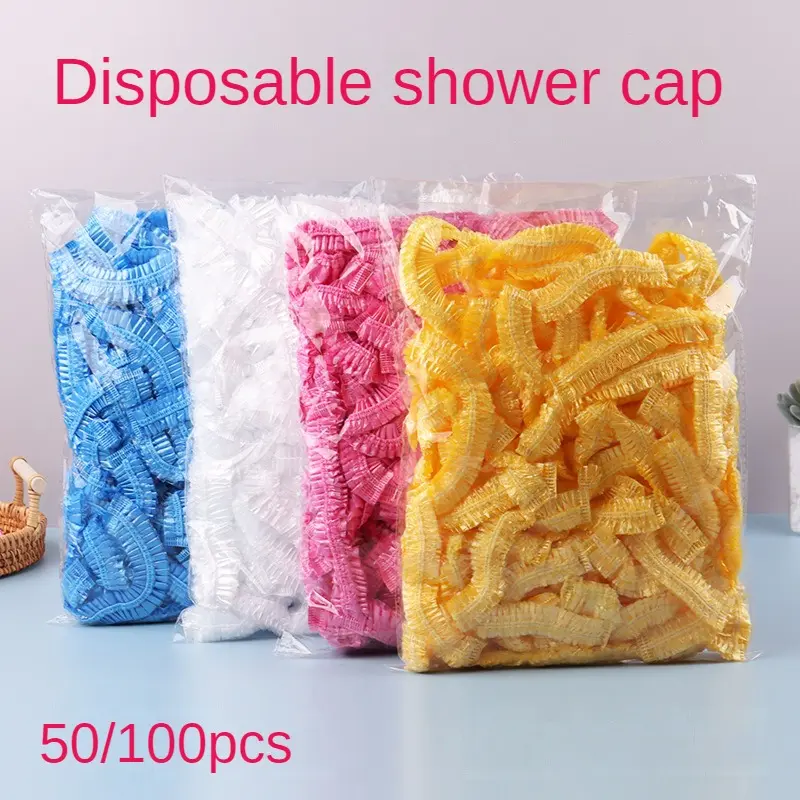 50/100pcs Disposable Shower Caps Bowl Cover Plastic Wrap Bag Food Grade Refrigerator Leftovers Fresh-Keeping Cover Waterproof Hotel Hair Dye Shower Caps Hotel Home Shower Bathing Clear Hair Elastic Cap Hats