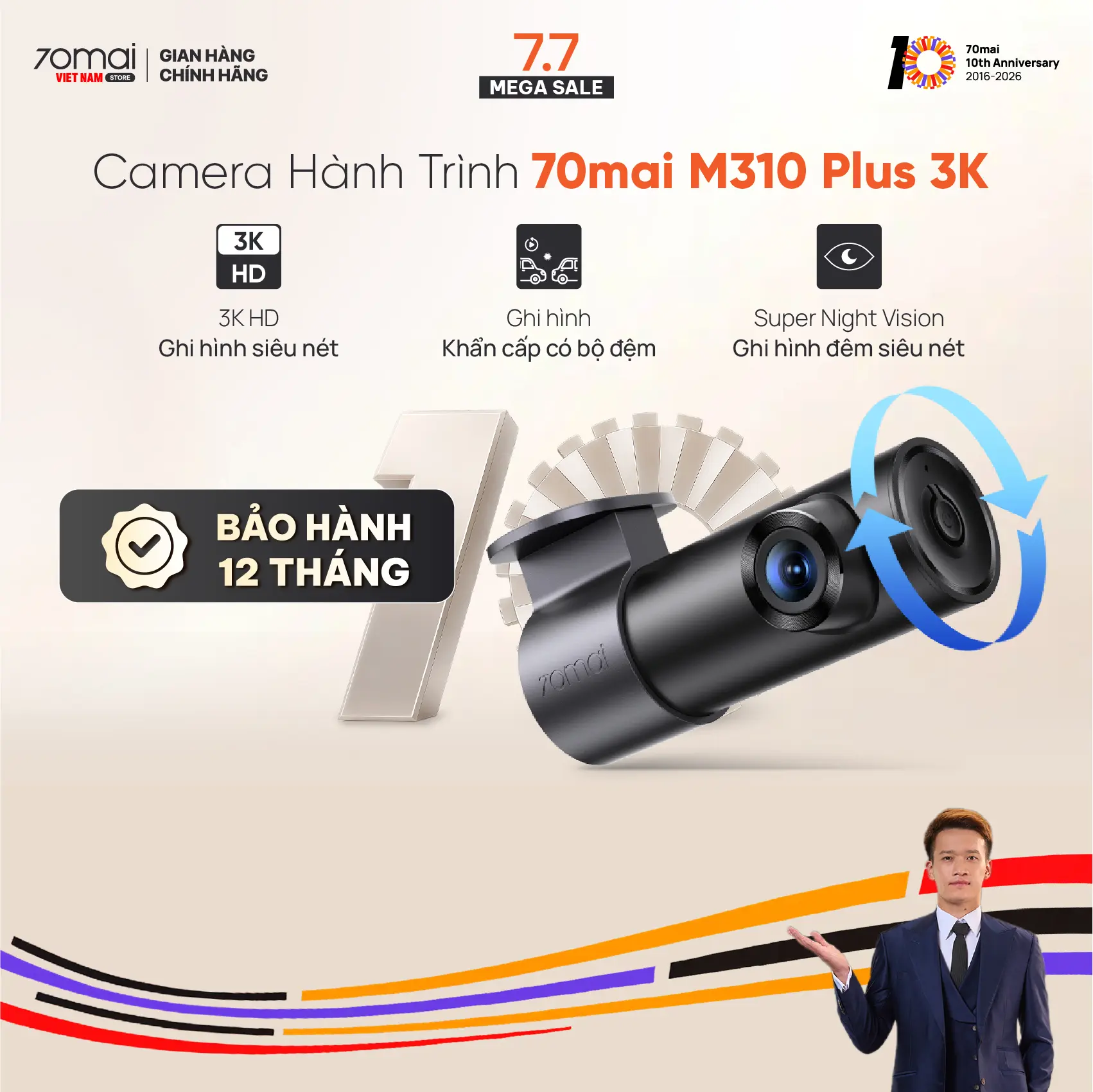 Camera Hành Trình 70mai M310 Plus 3K Phiên Bản Quốc Tế, Ghi Hình 3K HD Ra Lệnh Giọng Nói