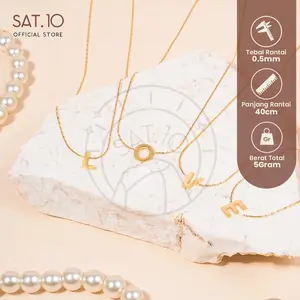 SAT.10 Kalung Model Rantai 18 K Dengan Liontin Alphabet Huruf - Original Designed Gold Plated Titanium SAT-FCA4030