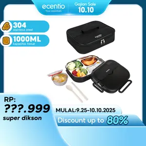 【LIVE】【Stainless 304】ecentio lunch box set 1000ml stainless 304  with lunch bag sekat 4 dan anti tumpah