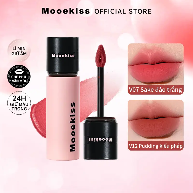 (COD) Mooekiss Son Bùn Lì Mềm Mịn Như Nhung Giúp Làm Giảm Thâm Môi Sáng Da Cho Tone Da Vàng 3g*1
