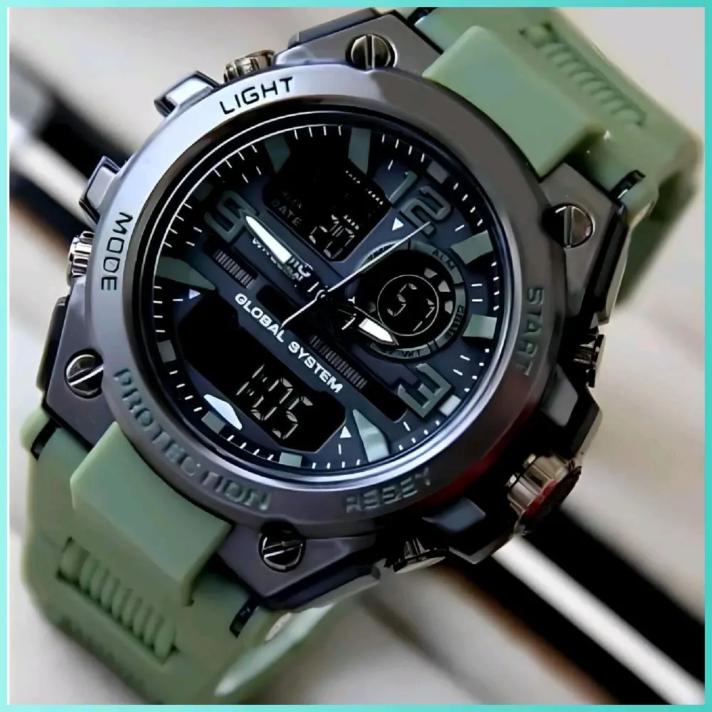 JAM + BOX DUALTIME G2 TALI HIJAU ARMY  Water Resist sport Jam tangan pria jam tangan wanita jam tangan unisex watches rubber