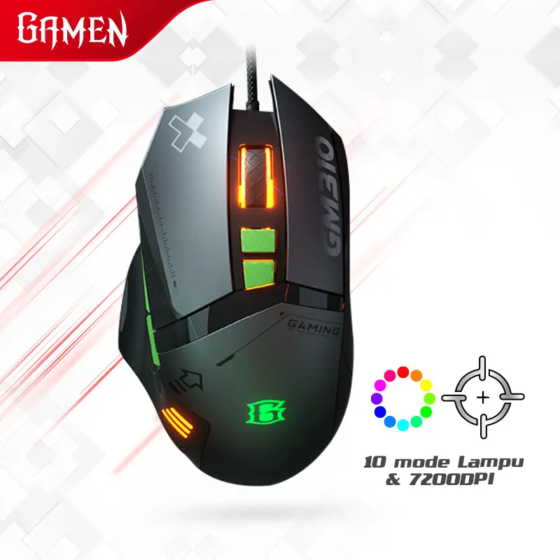 GAMEN Pro Wired Mouse GM310 RGB 7200 DPI With 6 Macro Button Original - Garansi 1 Tahun