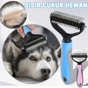 Double Side Sisir Anjing Kucing Hewan Cukur Knot Trimmer Brush Comb Shedding Knife Grooming Hair Remover Dog Cat slicker brush