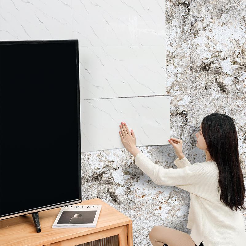30x60cm Marble Wall Tile Paper Kitchen Wall Sticker Wall Paper Bathroom Wallpaper Waterproof Tile Sticker Wallpaper Dinding Hiasan Bilik Home Pelekat Ruang Tamu