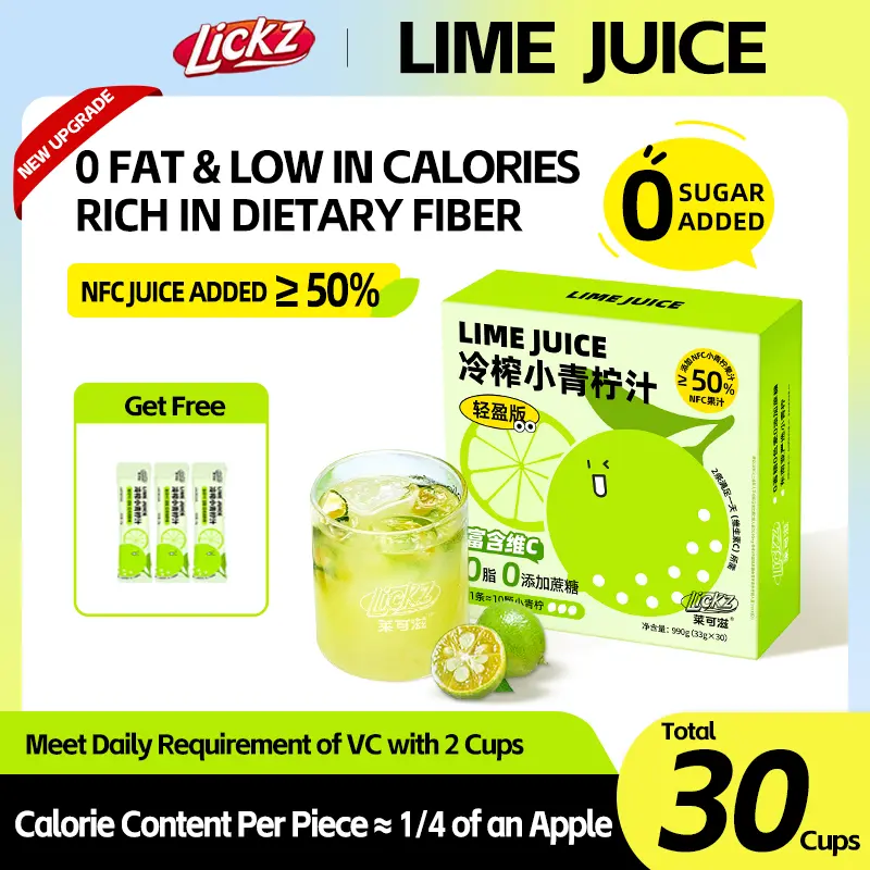 LICKZ JUICE Lime Calamansi Juice Beverage Concentrate - BUNDLE 30 Sachets with Free 3 Sachets [0 Fat, 0 Sugar, NFC Cold-Pressed Juice]