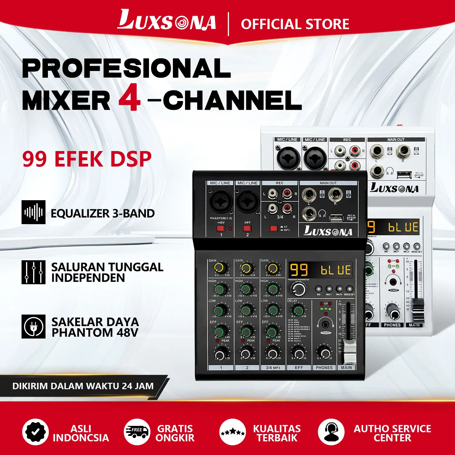 LUXSONA Mixer 4-Channel Audio Mixer Mini Profesional Mixer USB Bluetooth Harga Rendah Penjualan Gudang Dukungan Perangkat Bluetooth/MP3/USB