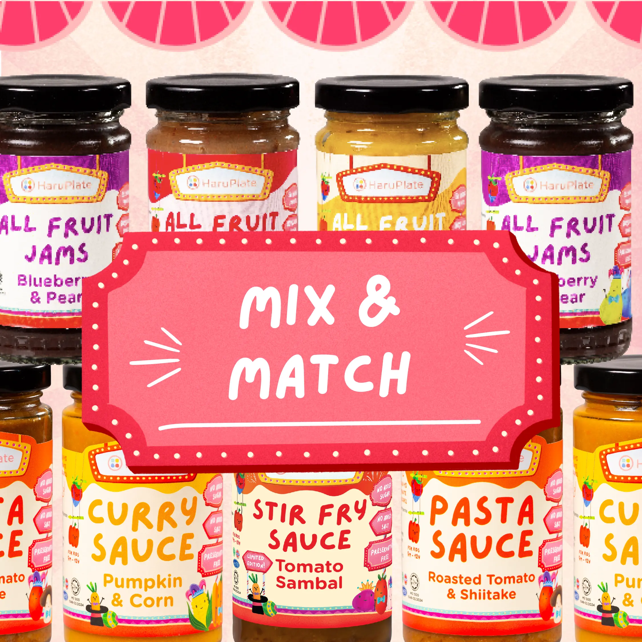 HaruPlate Mix & Match 4 Jar Bundle (Cooking Sauces For Kids) - No Added Salt, No Added Sugar, No Added Preservatives, Halal-Certified.