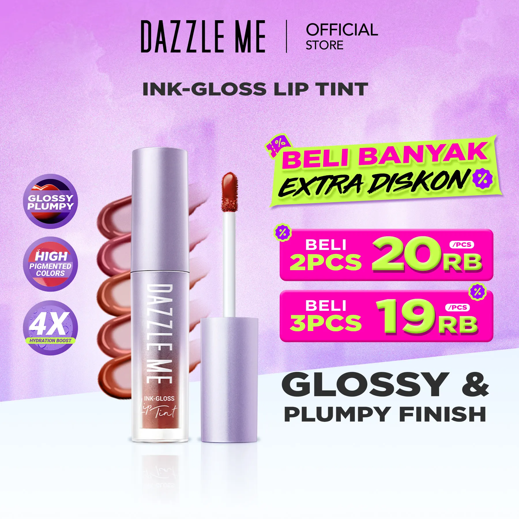 DAZZLE ME Ink-Gloss Lip Tint Watery Ink Gel Lip Tint Melembabkan Bibir Hydrating Lip Gloss