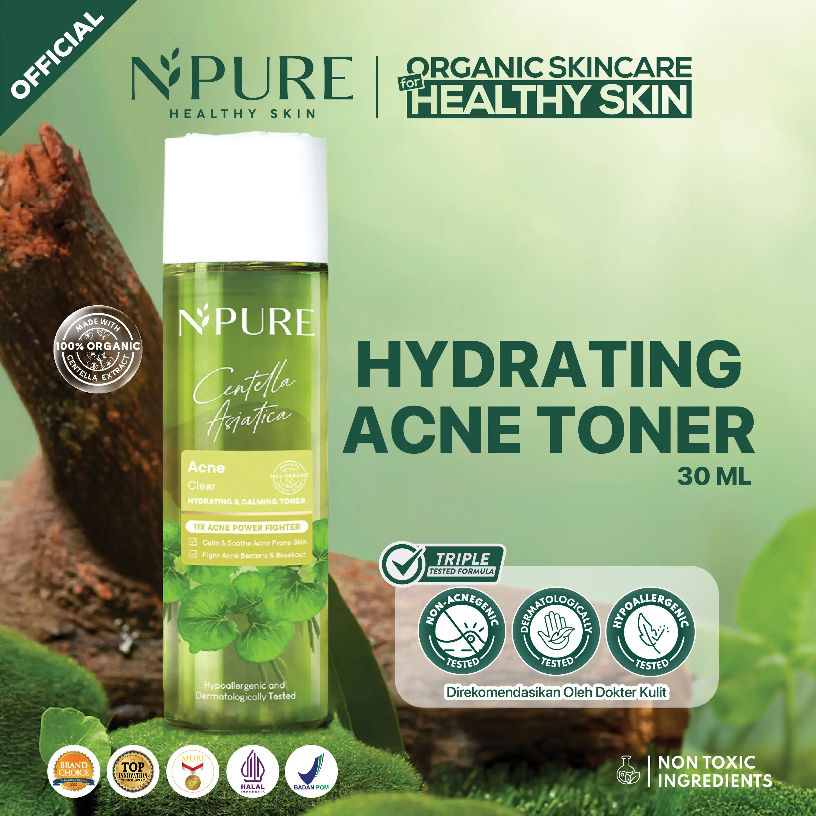 【CICA】NPURE Hydrating Acne Toner 30ml - Travel Size / Hydrating Toner / Acne Toner / Toner Kulit Jerawat / Toner Melembabkan