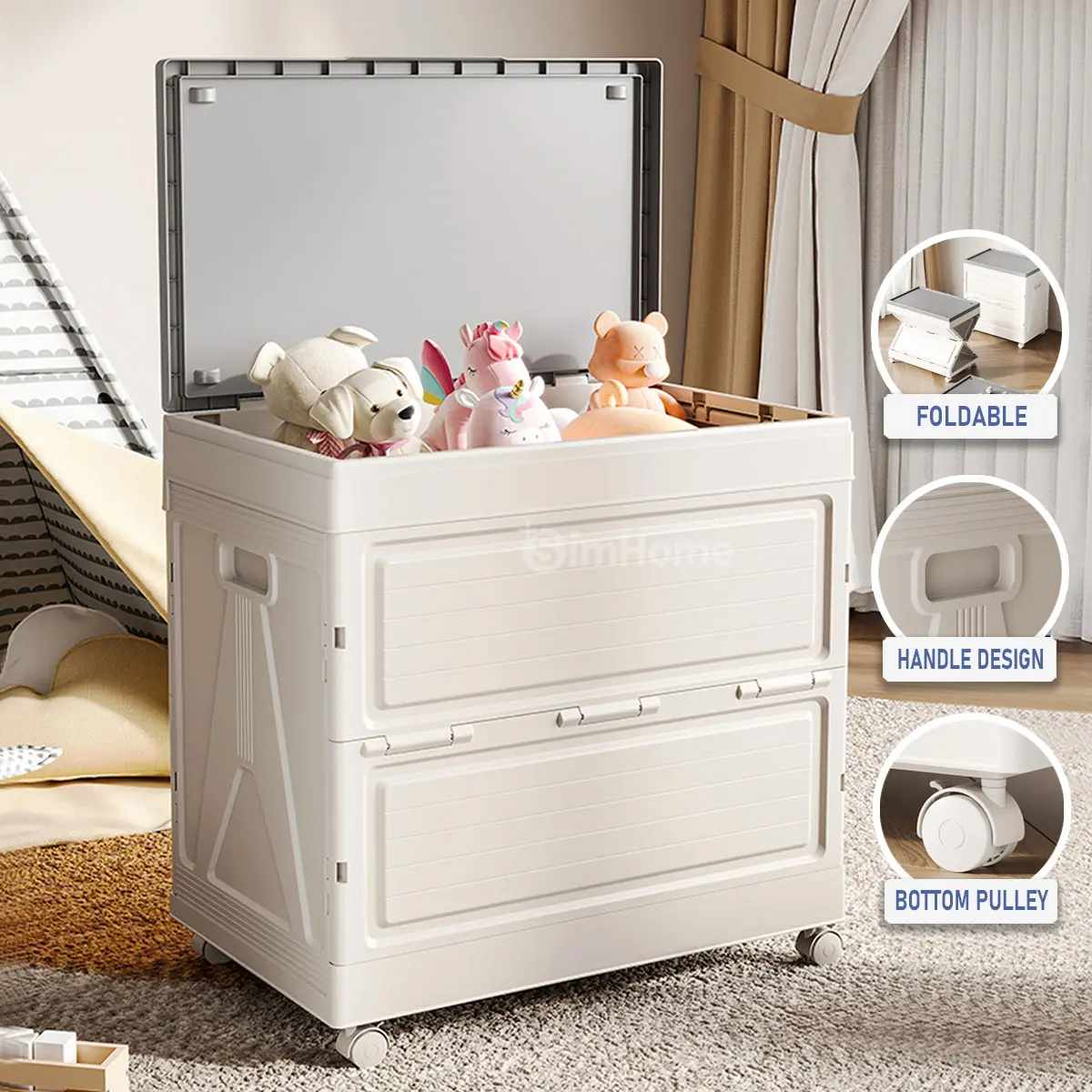 Large Capacity Storage Box with Wheels Toy Box Storage Organizer Box Foldable Household Storage Cabinet Box