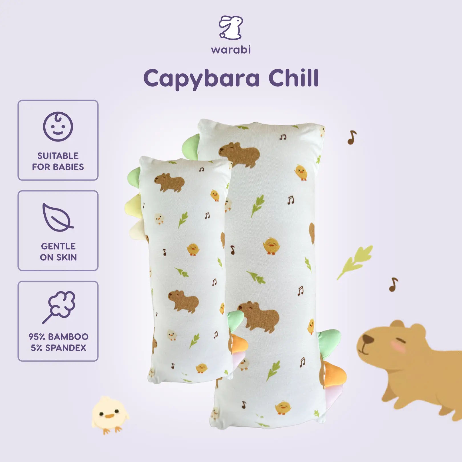 SG WARABI Capybara Chill Snuggle Buddy Baby Pillow - Soft & Breathable, Hypoallergenic, Available in Multiple Sizes