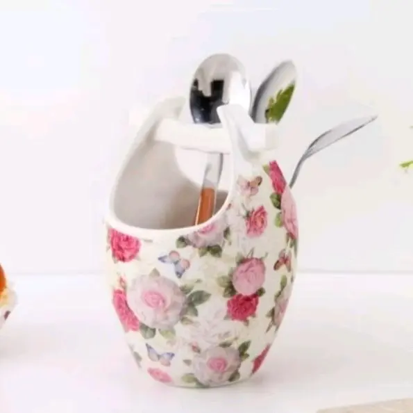 Tempat sendok makan keramik Capodimonte Bulat