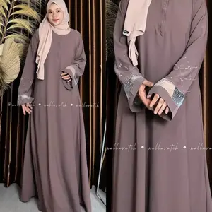 ABAYA TILE 8 SERI WARNA BUSANA MUSLIMAH WANITA DRESS GAMIS WARNA TUNIK BAJU PEREMPUAN SAUDI LEBARAN TREND 2026 Cantik Hitam Syari Katun Tangan Motif Putih